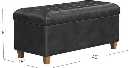 HomePop 40" Button Tufted Storage Bench - Black Faux Leather