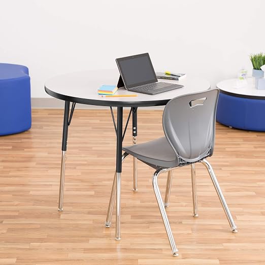 Norwood Commercial Furniture Adjustable Height Classroom Activity Table for Kids & Adults, Round Activity Table for School and Home, 36" D x 36" W x 30" H, Gray/Black