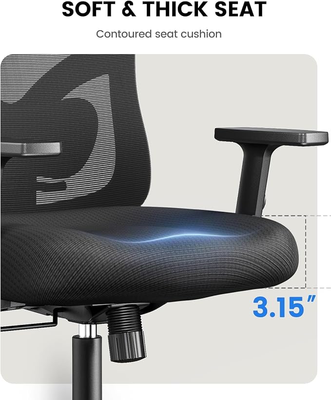 NOBLEWELL Ergonomic Office Chair with Padded Lumbar Support, 2D Headrest, Adjustable Armrests, Upgraded Contoured Seat Cushion, 130° Rocking Tilt, Computer Gaming Chair for Home Office, Pack of 6