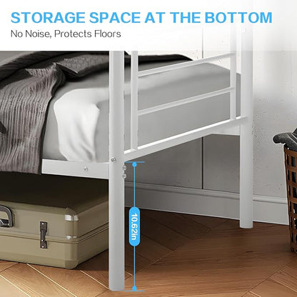 Bunk Bed Twin Over Twin with Ladders and Guardrail,Metal Bunk Bed Frame | Heavy Duty Metal Bunk Beds,400 lbs Capacity,Space Saving Furniture for Bedroom Dorm,No Spring Box Required,White