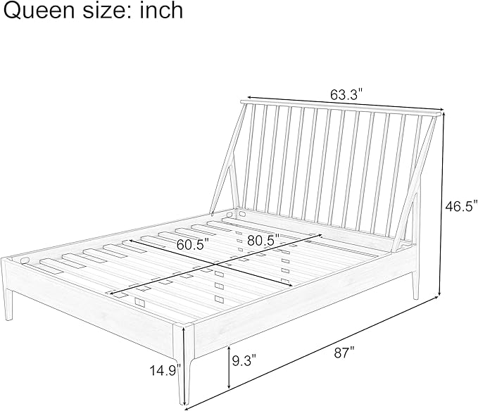 Merax Queen Size Solid Bamboo Wood Spindle Platform Bed with 46.5" Tall Headboard, Bohemian Bed Frame with Wooden Slats and Metal Support, Mid-Century Modern Style,No Box Spring Needed, Brown