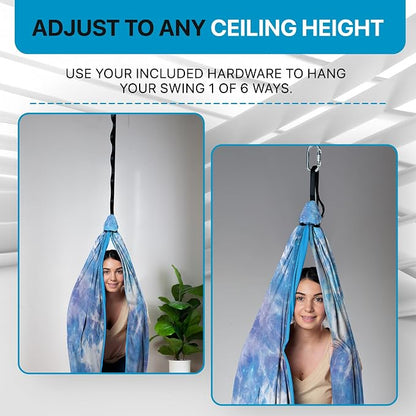 Indoor Sensory Swing for Kids or Outdoor – Holds 300lbs, Double-Layer, & 360° Swivel, Calming Compression Therapy Swing Hammock for Kids & Adults with All Hardware – Sensory-Motor Toys & Gifts