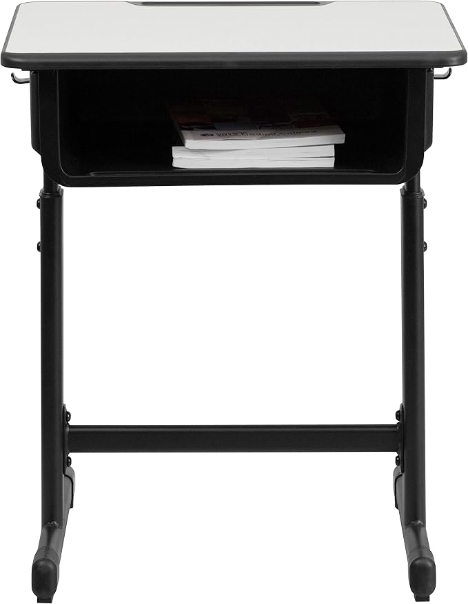 Flash Furniture Billie Student Desks with Grey Tops and Adjustable Height Black Pedestal Frames, Set of 5