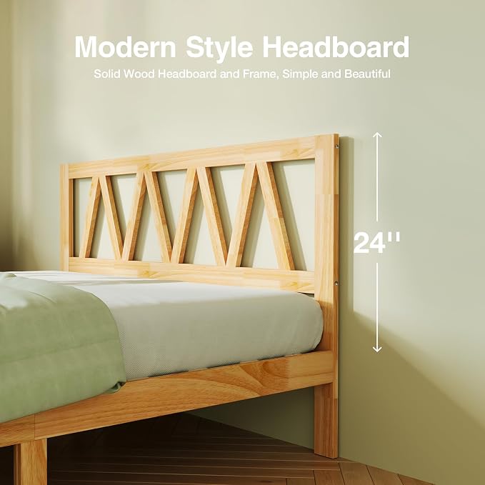 Novilla 12 Inch Wooden Full Size Bed Frame, Solid Wood Full Size Bed Frame with Headboard, Sturdy Wood Slat Support, No Box Spring Needed, Easy Assembly, Pine