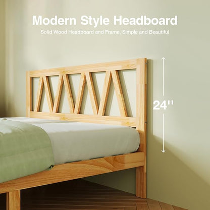 Novilla 12inch King Bed Frame Wooden King Bed Frame and Headboard, Solid Wood King Size Bed Frame with Headboard, No Box Spring Needed, Easy Assembly, Pine