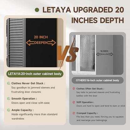 Letaya Armoire Wardrobe Closet,20" Deep Metal Wardrobe Cabinet with Doors and Shelves,Hanging Rod Clothing Storage Cabinets for Home RoomBlack