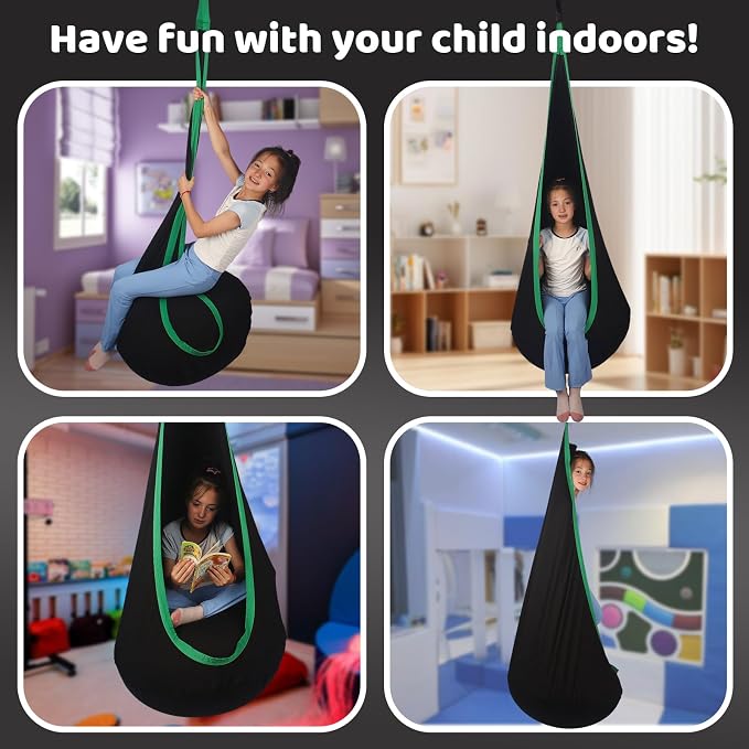 Sensory Pod Swing Hanging Seat Hammock Chair (Black) | Indoor and Outdoor Use Capacity 300lbs