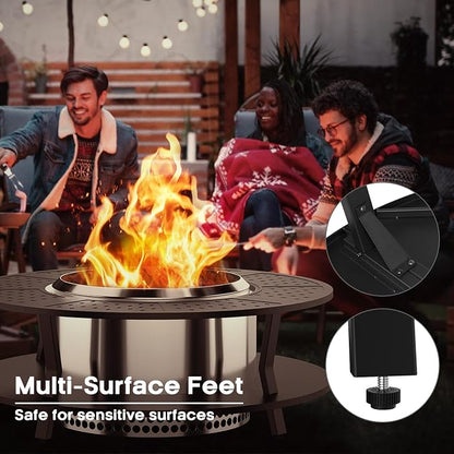Uniflasy 48" Fire Pit Surround Tabletop for Solo Stove Yukon, Bonfire & Tiki, Portable Protective Barrier Equal Width Design with Firewood Storage Shelf for Safety & Extra Space, Outdoor FirePit Table