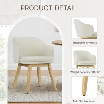 KISLOT Wooden Dining Chairs Set of 2, Fabric Upholstered Modern Dining Room Chairs with Barrel Backrest & Double-Layer Thick Cushion for Living Room, Restaurant, Kitchen and Café, Beige