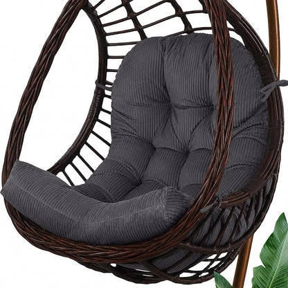idee-home Egg Chair Cushion Replacement, Tufted Hanging Egg Chair Cushions with Corduroy Cover, Oversized Wicker Swing Cushion for Indoor Hammock Basket Chair, Grey (Chair Not Included), 48x32 Inch
