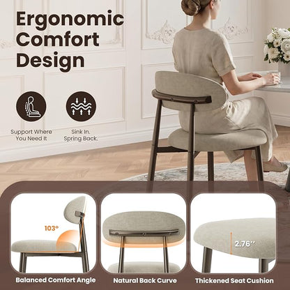 MALOL Dining Chairs Set of 4, Upholstered Kitchen & Dining Room Chairs with Curved Back and Bronze Metal Legs, Comfortable Modern Dining Side Chairs for Dining Room, Kitchen, Camel