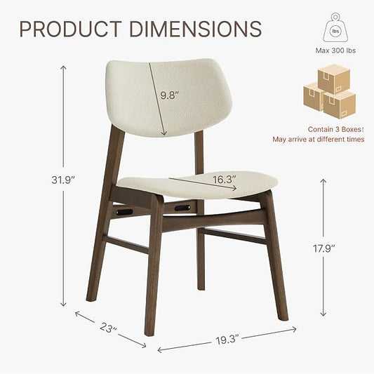 KISLOT Wooden Dining Chairs Set of 6, Upholstered Modern Dining Room Chairs, Solid Oak Wood Kitchen Chairs with Soft Cushion Backrest for Farmhouse, Restaurant, Café (Cream Fabric & Walnut Color)