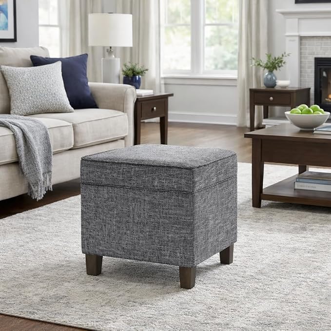 HomePop 18" Classic Square Storage Ottoman - Slate Grey