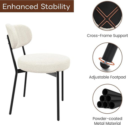 KROFEM Set of 4 Boucle Fabric Dining Chairs,White | Mid-Century Style Comfort Sponge Filled Seat Back Dining Room Chairs for Kitchen Dining Table