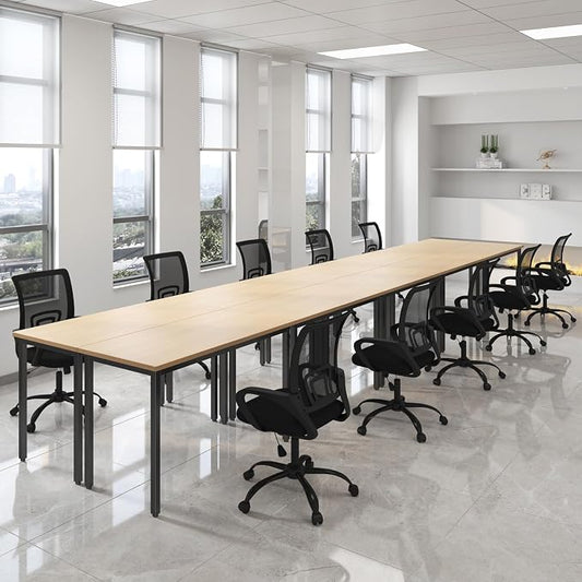 Bonzy Home Conference Tables 20ft Office Computer Desk for Meeting Room Study Writing Printer Podcast Table for 24 People Modern Natural 10PCS 236.2"x47.2"x29.5"