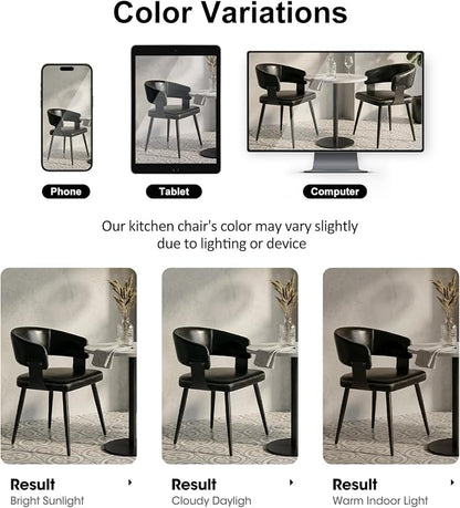 Dining Chairs Set of 2, Modern Upholstered Faux Leather Kitchen Chairs with Elegant Stitching, Easy to Assemble & Clean for Dining Room, Restaurant, Cafe, Vintage Black