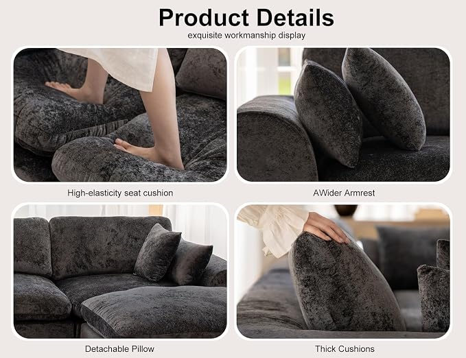 146" Modular Sectional Sofa – Modern Cloud Couch with Deep Chenille Seats, L-Shaped Boneless Sofa, Pet-Friendly, No Assembly, Warm White (4 Seater + 1 Ottoman)