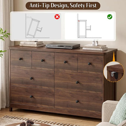 Vabches Kids Dresser Cabinet with 8 Drawers, Changing Table for Nursery with Open Shelves, Multi-Functional Chest of Drawers, Kids Bedroom Furniture, Nightstand for Children's Room, Walnut