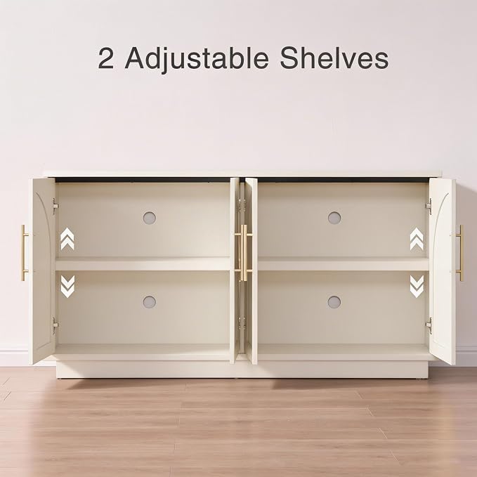 Fatmok Buffet Cabinet with Storage, 59'' Modern Arched Sideboard Cabinet w/Adjustable Shelves, Wood Media TV Console Table Credenza for Living Room Hallway Entryway, Beige(Not White)