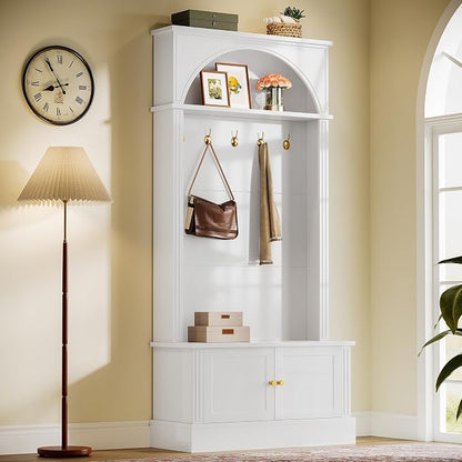 Tribesigns Hall Tree with Bench and Shoe Storage, 4-in-1 Design Entryway Bench with Coat Rack, 70.86" Tall Mudroom Rack with 5 Double Hooks and Adjustable Shelf for Hallway (White)