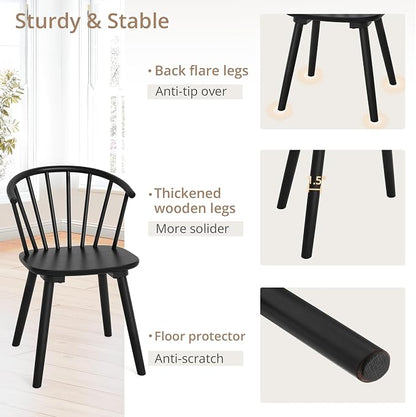 LUE BONA Black Dining Chairs Set of 6, Farmhouse Wood Dining Chairs with Semicircular Backrest, Spindle Dining Chair for Kitchen and Dining Room, 18 Inch