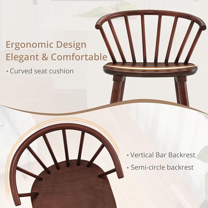 LUE BONA Brown Dining Chairs Set of 4, Farmhouse Wood Dining Chairs with Semicircular Backrest, Spindle Dining Chair for Kitchen and Dining Room, 18 Inch