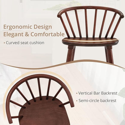 LUE BONA Brown Dining Chairs Set of 4, Farmhouse Wood Dining Chairs with Semicircular Backrest, Spindle Dining Chair for Kitchen and Dining Room, 18 Inch
