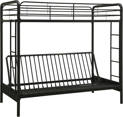 DHP Twin-Over-Futon Convertible Couch and Bed with Metal Frame, Ladder and Guardrails - Black