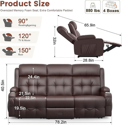 Loveseat Recliner, 3 Seater Massage Reclining Sofa Sets Heavy Weight Capacity, RV Loveseat Couch Clearance with Drop Down Table, Storage, Cup Holders, Wall Hugger Reclining Couch for Living Room