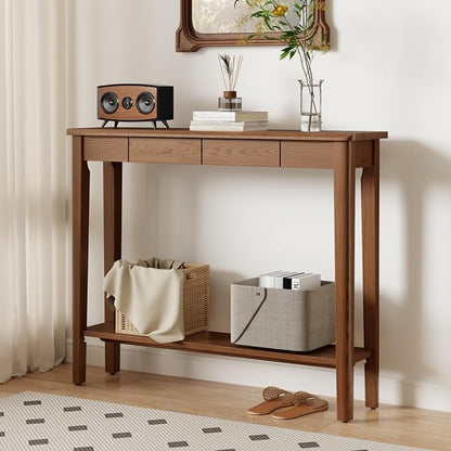 AQIMUELE Wood Console Table with Drawers, Walnut