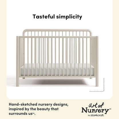 Storkcraft Porto 5-in-1 Convertible Crib with Toddler Guardrail – GREENGUARD Gold Certified, Toddler Bed Conversion Kit Included, 100% Solid Wood, Fits Standard Baby Crib Mattress (Frosted Oat)