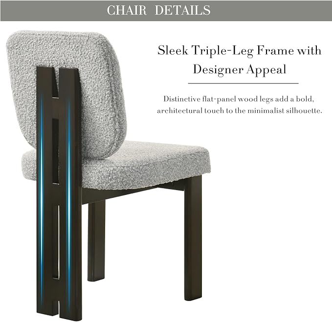 CIMOTA Boucle Dining Chairs Set of 6, Mid-Century Modern Upholstered Accent Chairs with Soft Curved Backrest and Solid Wood Legs for Kitchen, Dining Room, or Living Room, Gray