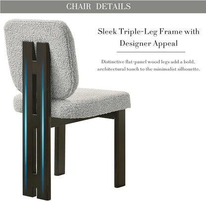 CIMOTA Boucle Dining Chairs Set of 6, Mid-Century Modern Upholstered Accent Chairs with Soft Curved Backrest and Solid Wood Legs for Kitchen, Dining Room, or Living Room, Gray