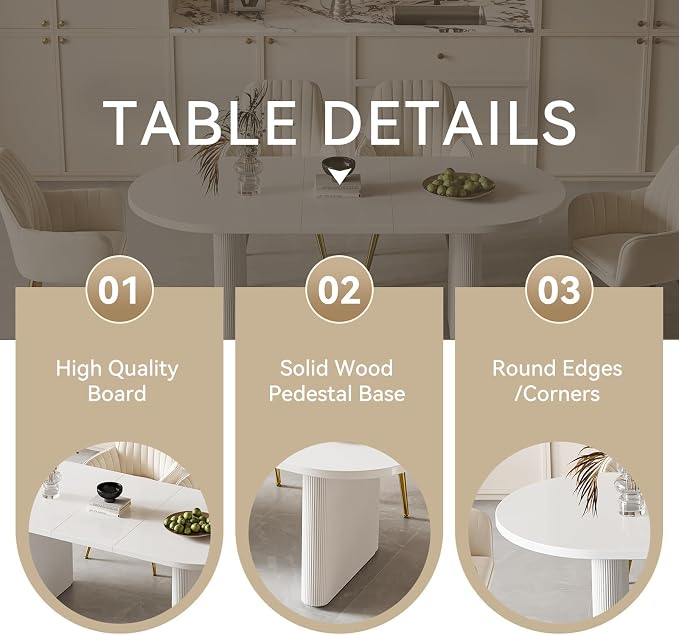 homary Extendable Oval Dining Table 63"-79", Japandi Style Kitchen Table for 4-6 People, Double Pedestal Base, Space-Saving Design for Family Gatherings, Holiday Dinners (Table Only)