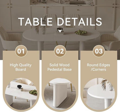 homary Extendable Oval Dining Table 63"-79", Japandi Style Kitchen Table for 4-6 People, Double Pedestal Base, Space-Saving Design for Family Gatherings, Holiday Dinners (Table Only)