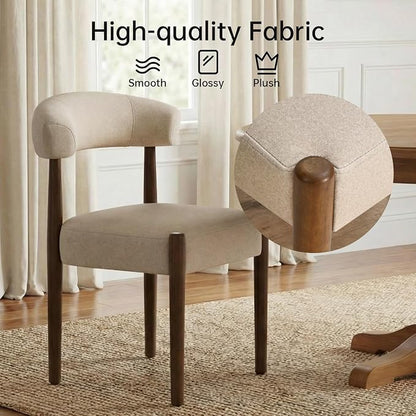 VKNOW Wooden Dining Chairs Set of 6, Modern Upholstered Dining Room Chairs with Walnut Wood Legs and Curved Backrest, Fabric Kitchen Chairs for Farmhouse/Living Room/Dining Room, Beige