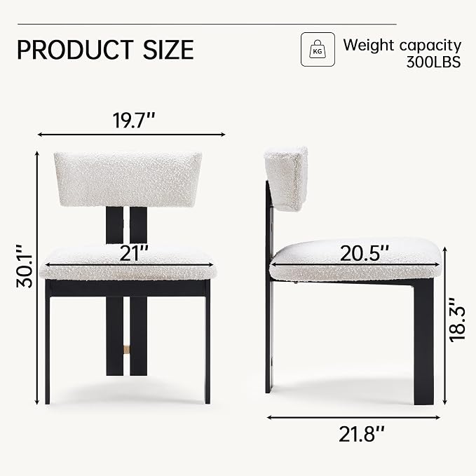 Morden Fort Boucle Dining Chair Set of 4, Upholstered Kitchen Chairs with Metal Frame & Curved Backrest, Mid Century Modern Armless Chair for Dining Room, Living Room, Apartments