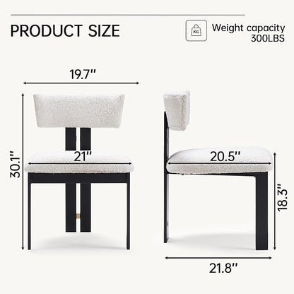 Morden Fort Boucle Dining Chair Set of 4, Upholstered Kitchen Chairs with Metal Frame & Curved Backrest, Mid Century Modern Armless Chair for Dining Room, Living Room, Apartments