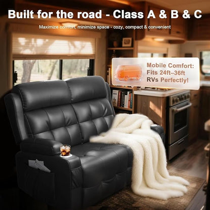 Reclining Loveseat, Massage Loveseat Recliner Sofa Heavy Weight Capacity, RV Love Seat Chair Clearance with Storage, Cup Holders, Wall Hugger Recliners Couches for Living Room & RV Campers