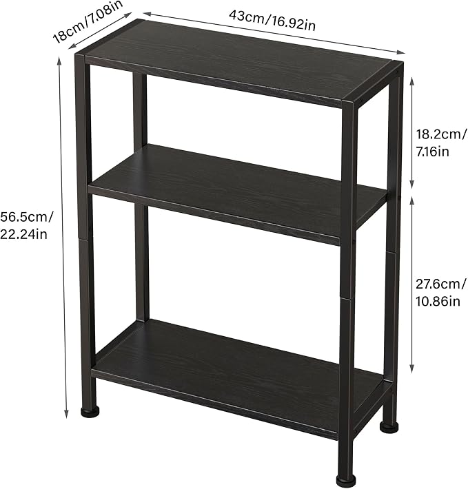 3-Tier Side Table Set of 2, Small End Table, Sofa Side Table for Narrow Spaces, Slim End Table, Nightstand Table, for Living Room Bedroom Office, Black