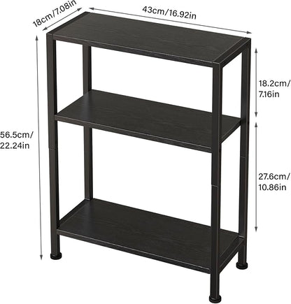 3-Tier Side Table Set of 2, Small End Table, Sofa Side Table for Narrow Spaces, Slim End Table, Nightstand Table, for Living Room Bedroom Office, Black