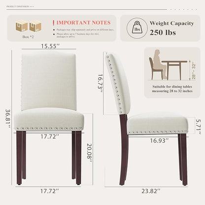 Upholstered Parsons Dining Chairs Set of 4, Modern Dining Room Chairs with Back, Fabric Kitchen Side Chairs with Wood Legs, Nailhead Trim for Dinner Farmhouse Restaurant, Beige