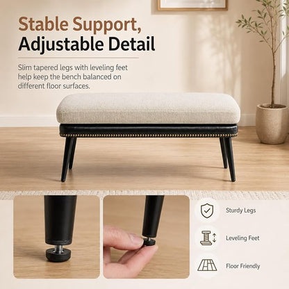 Forteek 32" Retro Upholstered Entryway Bench, Shoe Bench with Cushion | Leather & Fabric Padded Bench, End of Bed Bench for Bedroom, Dining Bench for Living Room, Storage Bench for Hallway & Foyer