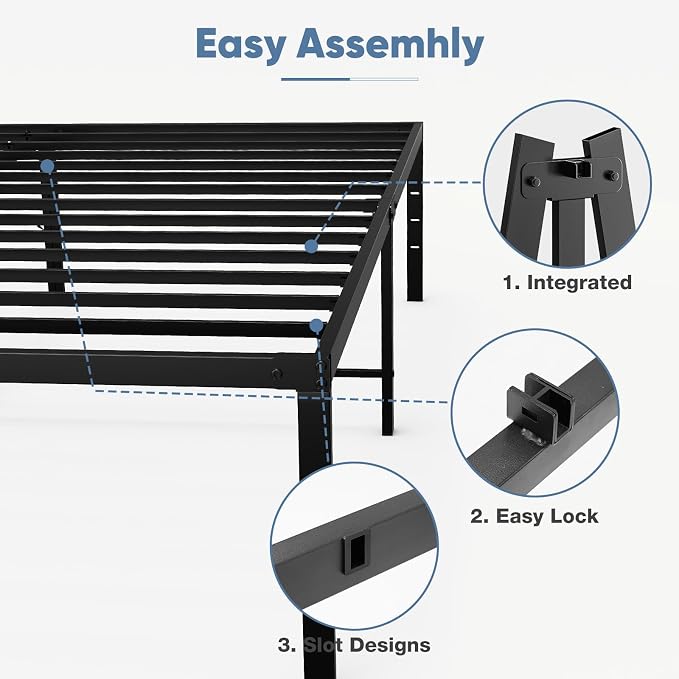 DUMOS Full Size 18 Inch Bed Frame - Metal Platform Bed Frame Mattress Foundation with Steel Slat Support, No Box Spring Needed, Storage Space Under Base, Easy Assembly, Black