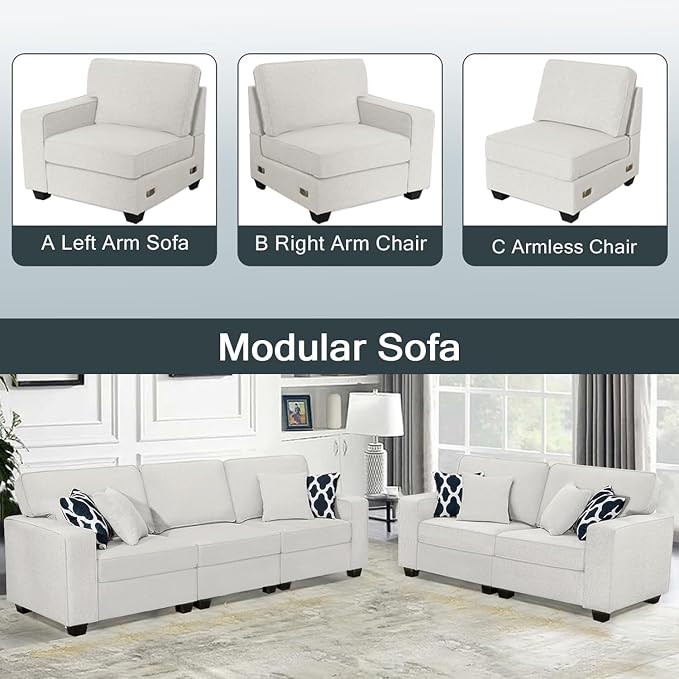 Legend Vansen Oversized Modular Sectional Sofa,U/L‑Shaped Reversible Couch with Ottoman,Deep Seat Plush Polyester Sectional for Living Room,5-Seater,Cream