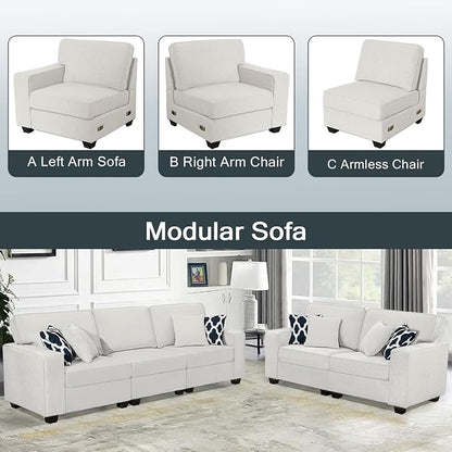 Legend Vansen Oversized Modular Sectional Sofa,U/L‑Shaped Reversible Couch with Ottoman,Deep Seat Plush Polyester Sectional for Living Room,5-Seater,Cream