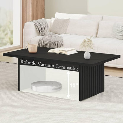 BON AUGURE Coffee Tables for Living Room, 47 Inch Modern Living Room Table, Rectangular Coffee Table with Spacious Tabletop, Slatted Panel Center Tables Centerpiece, Black Oak
