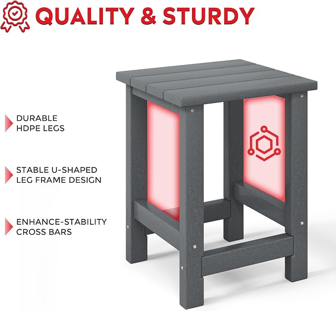 Costaelm Paradise Kids 3-Piece Outdoor HDPE Plastic Square Side Table and Rocking Chairs Set, Gray