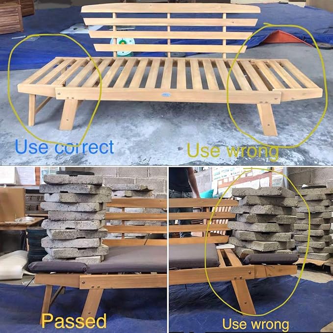 Tangkula Convertible Acacia Wood Patio Couch Sofa Bed with Adjustable Armrest, Outdoor Daybed with Cushion & Pillows, Outside Folding Futon Sofa Couch Bench for Porch, Courtyard, Poolside & Garden