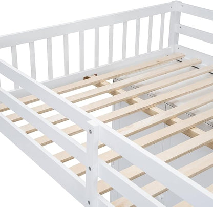 Ball & Cast Full Over Twin Bunk Bed with Safty Guardrail & Storage Stair,Wood Loft Bedframe W/Wardrobe & Drawers,Space-Saving Design,Easy Assembly,Versatile Furniture for Boy Girl Teen Bedroom,White